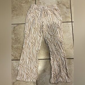 Zebra Print Pants in Tan and White